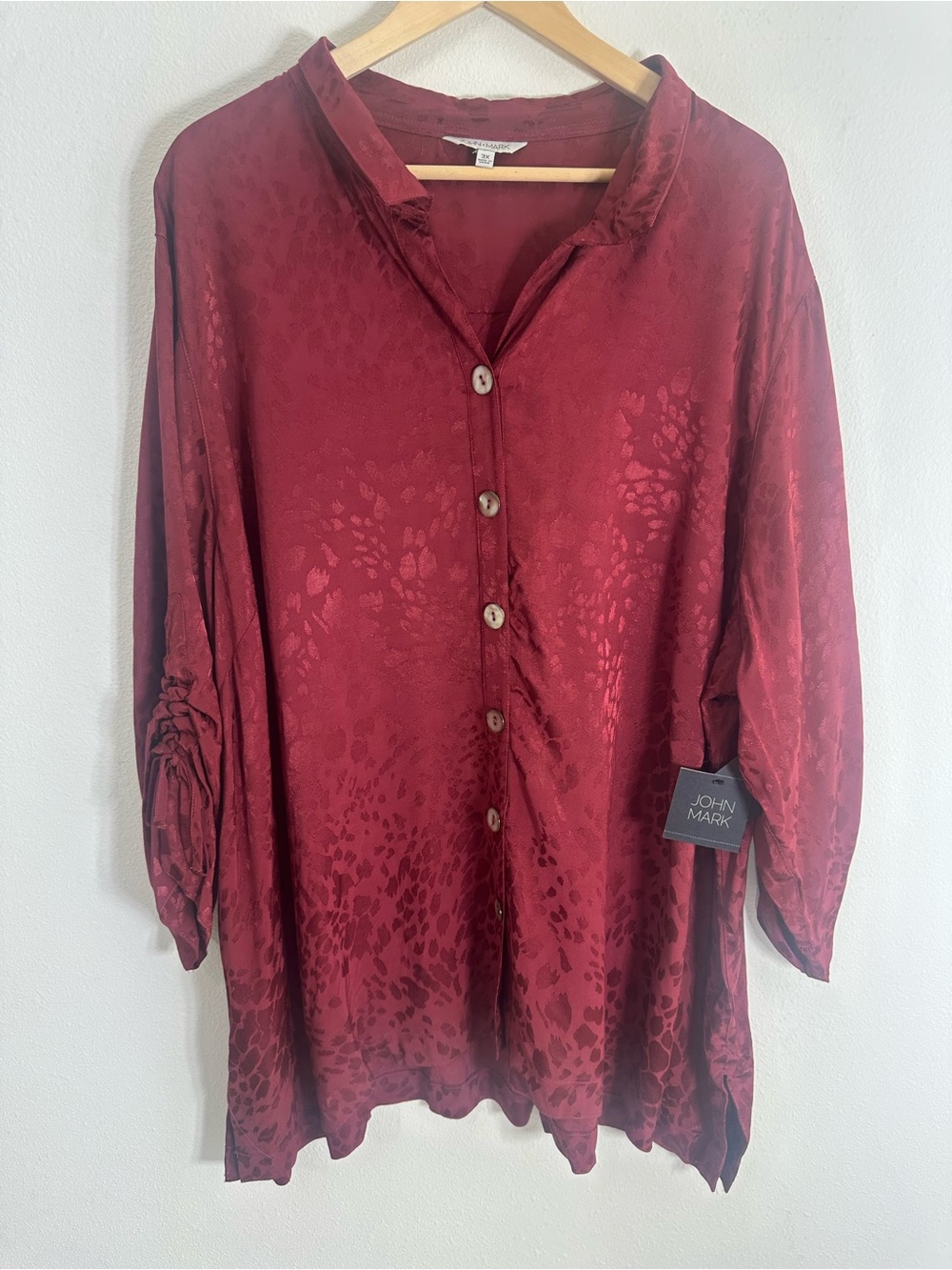 John Mark Women's Deep Red wine Button-Down Blouse NWT